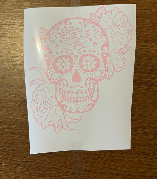 Skull and roses in pink sticker