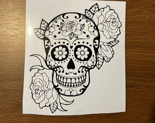 Skull and roses in black sticker