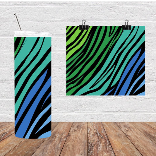 Blue and green zebra 20 oz tumbler