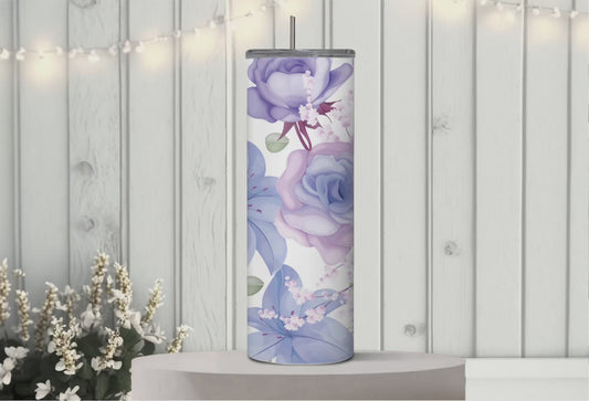 Purple flowers 20 oz tumbler