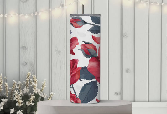 Red flowers 20 oz tumbler