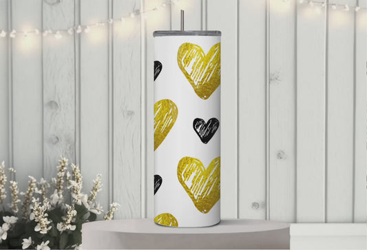 Gold and black hearts 20 oz tumbler